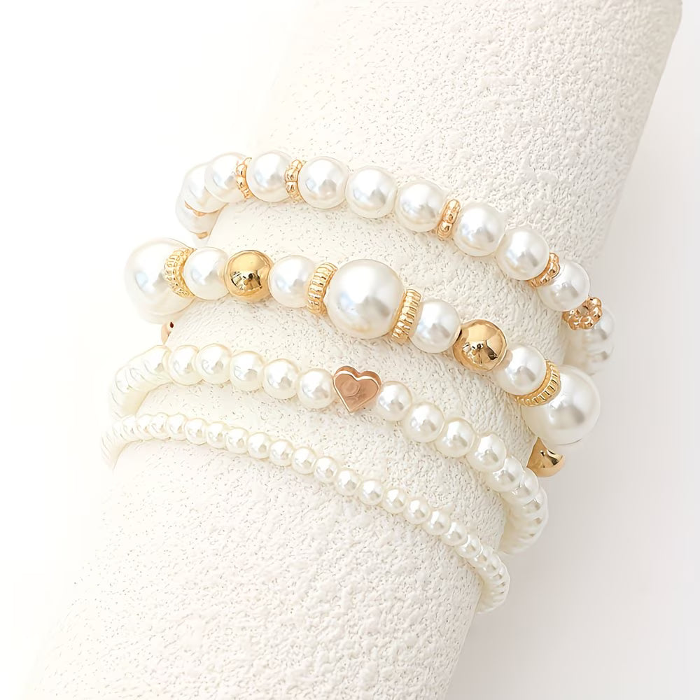 Adelen - Conjunto De 4 Pulseras Apilables De Perlas