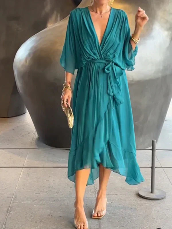 Ramilya - Vestido de Gasa Con Cuello en V
