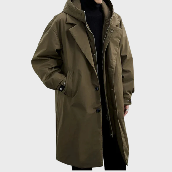 Krimz - Gabardina Con Capucha Y Cuello Con Solapas