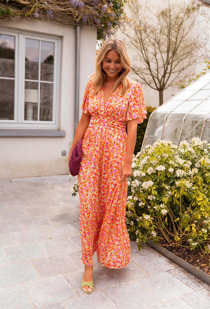Sampaio – Elegante Vestido Con Escote en V y Estampado Floral