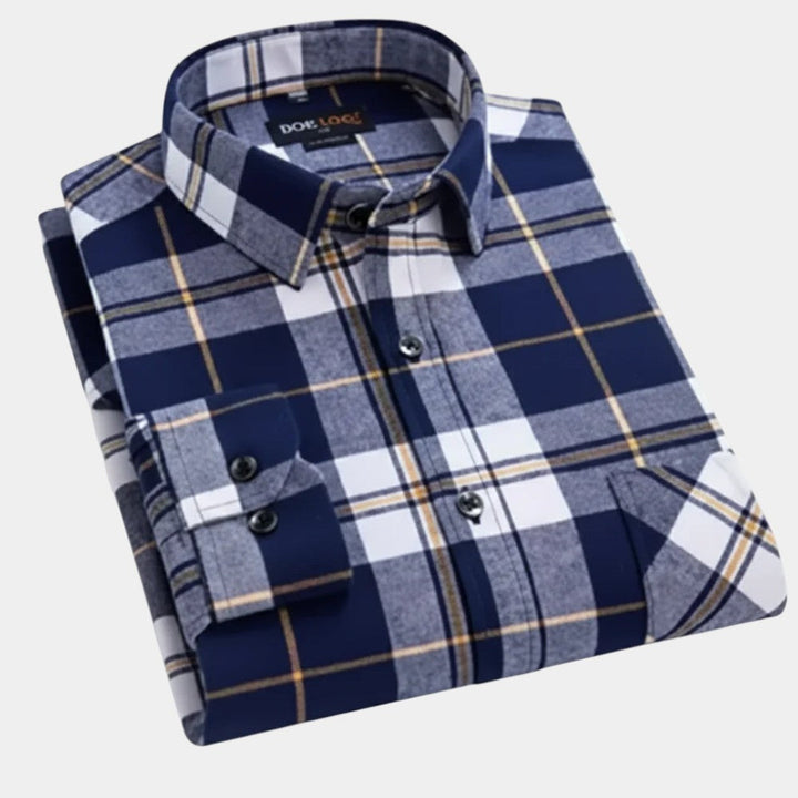 Kingsley - Camisa De Algodón a Cuadros De Manga Larga