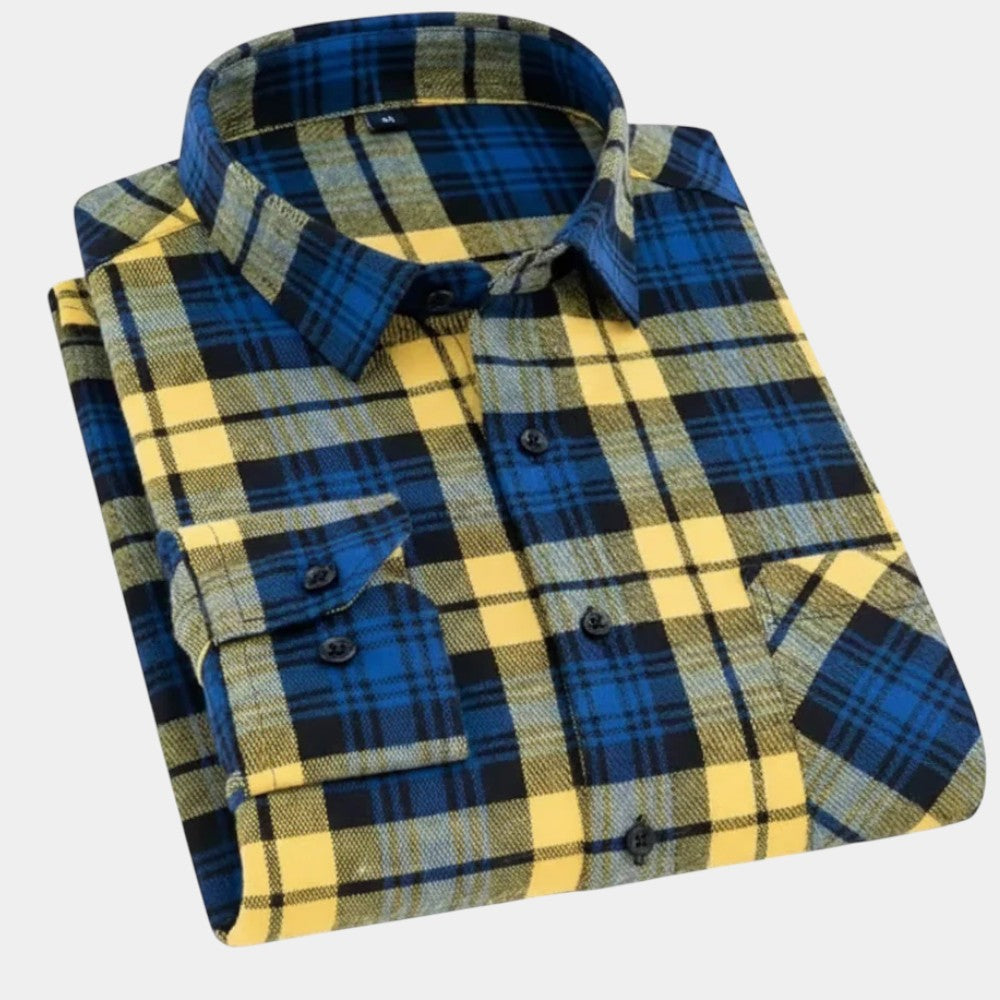Kingsley - Camisa De Algodón a Cuadros De Manga Larga
