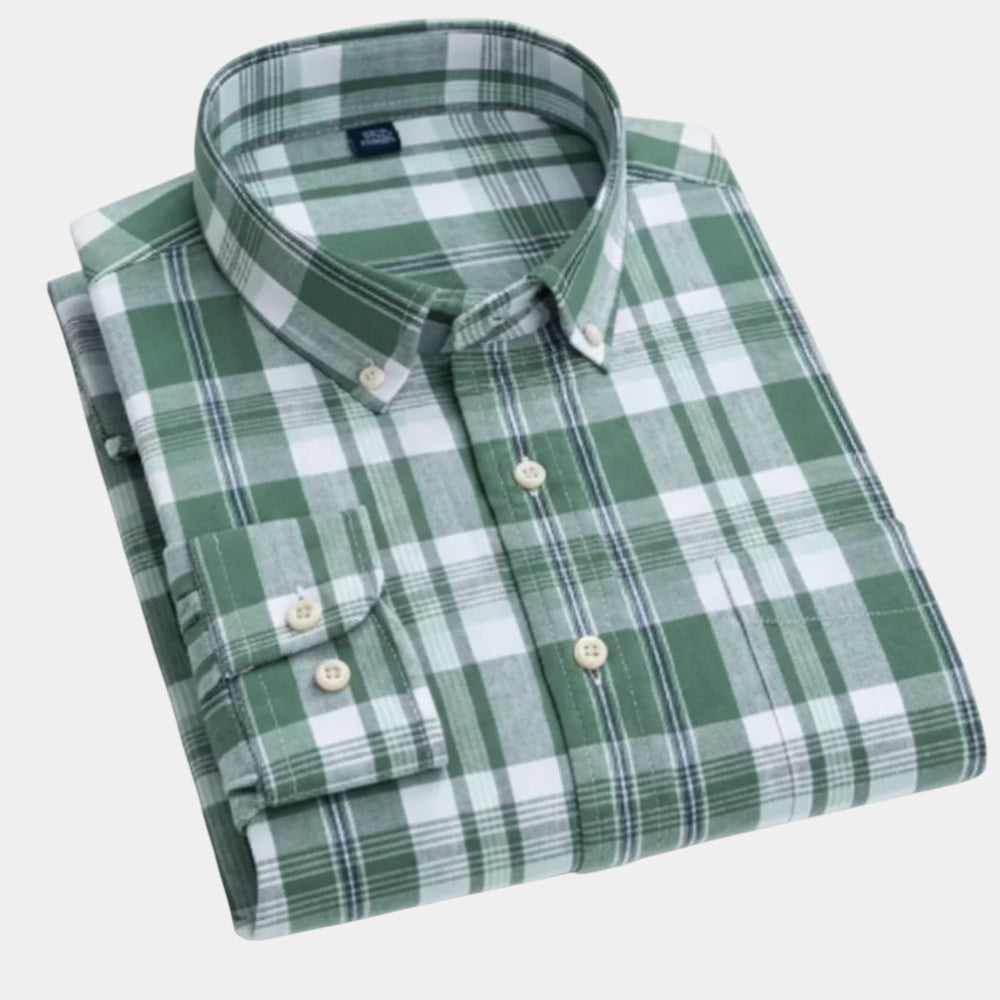 Kingsley - Camisa De Algodón a Cuadros De Manga Larga