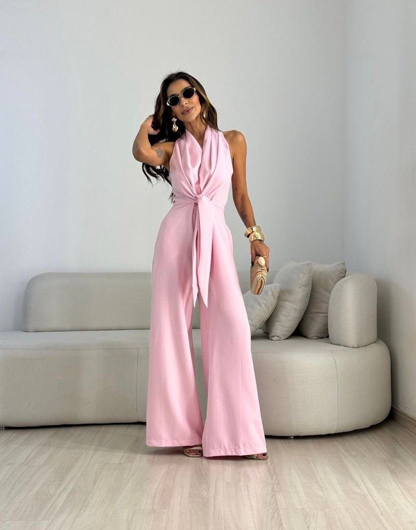 Kamwi - Mono Elegante Con Cuello Drapeado Y Pernera Ancha