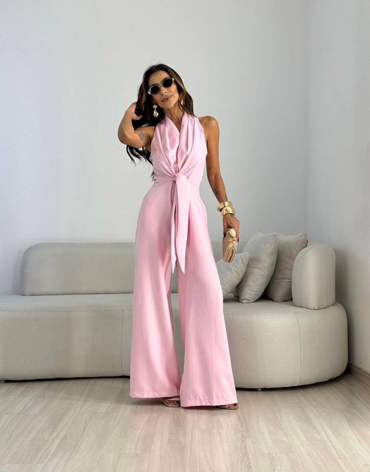 Kamwi - Mono Elegante Con Cuello Drapeado Y Pernera Ancha