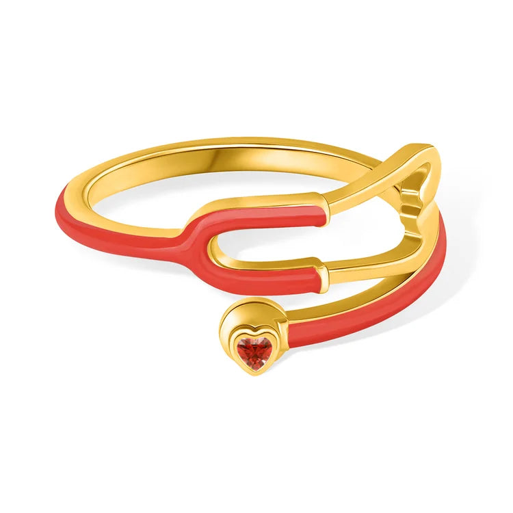 Caitleen - Anillo Estetoscopio Con Piedra Preciosa En Forma De Corazón
