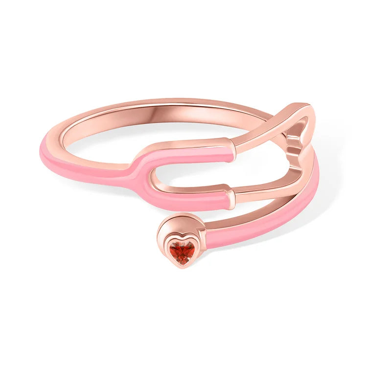 Caitleen - Anillo Estetoscopio Con Piedra Preciosa En Forma De Corazón