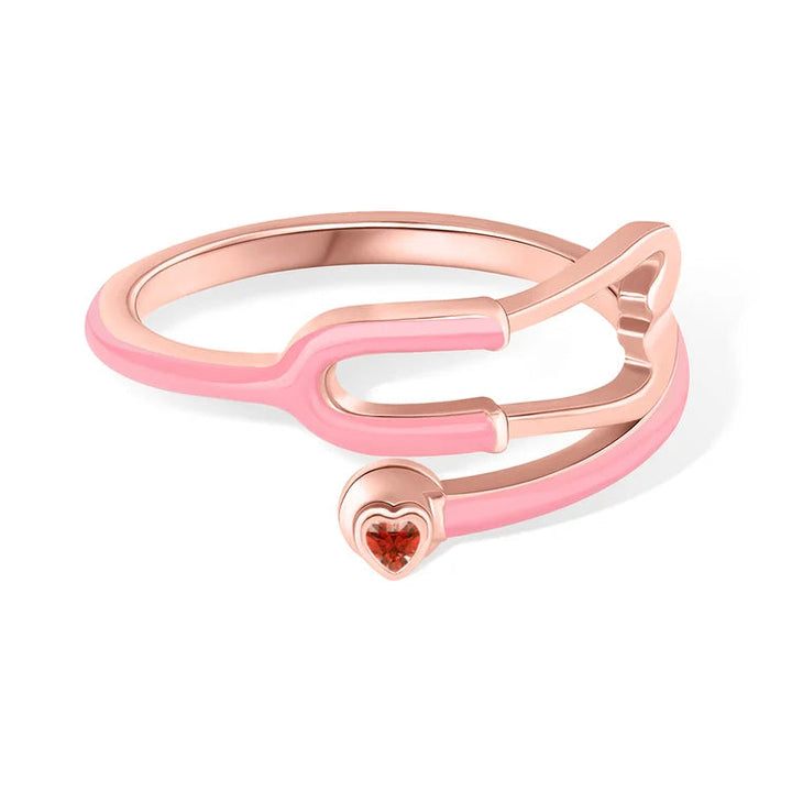 Caitleen - Anillo Estetoscopio Con Piedra Preciosa En Forma De Corazón
