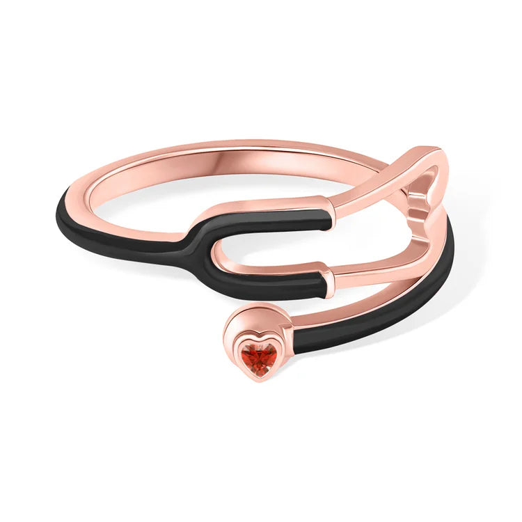 Caitleen - Anillo Estetoscopio Con Piedra Preciosa En Forma De Corazón