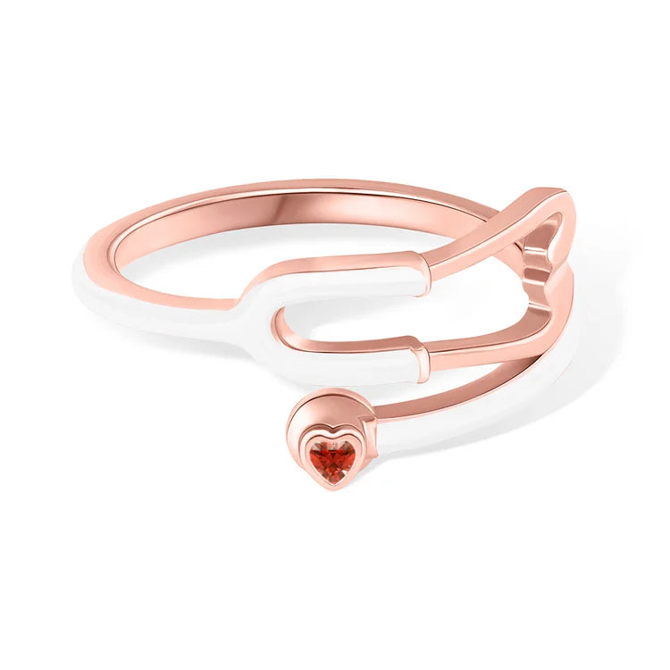 Caitleen - Anillo Estetoscopio Con Piedra Preciosa En Forma De Corazón