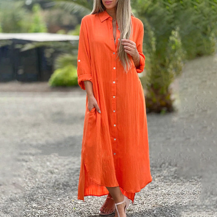Alaina - Vestido Casual De Lino Con Botones Delanteros