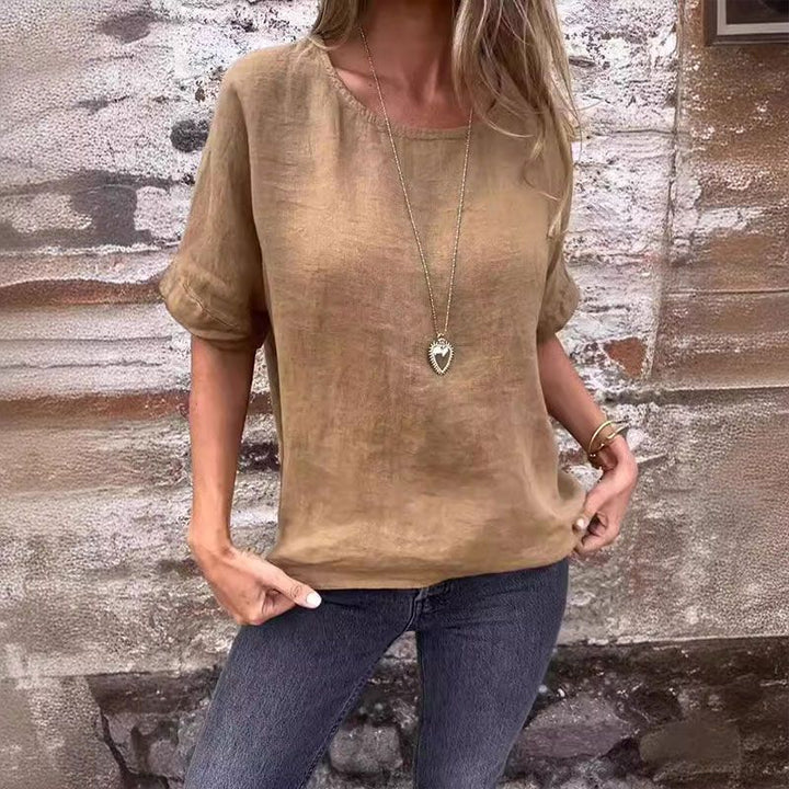 Joline - Blusa de Cuello Redondo y Manga Corta