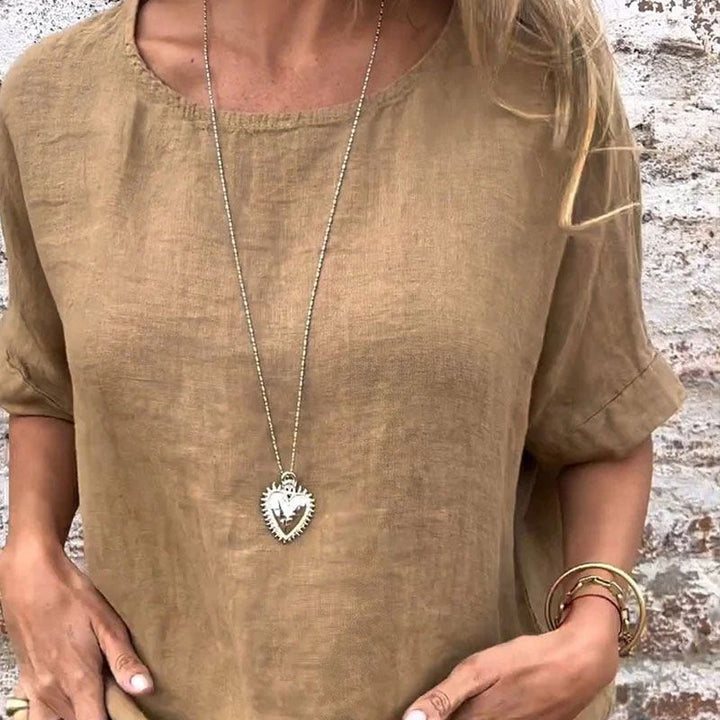 Yashira - Blusa de Algodón y Lino con Cuello Redondo