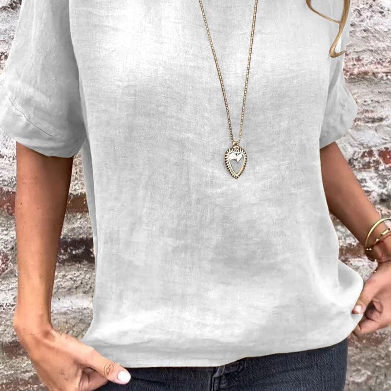 Yashira - Blusa de Algodón y Lino con Cuello Redondo
