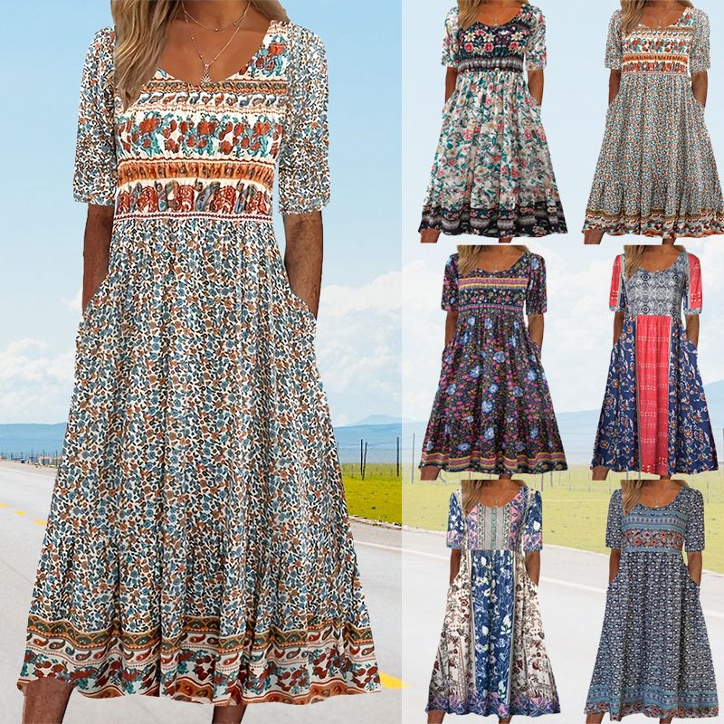 Dinara - Vestido Elegante Con Estampado Boho