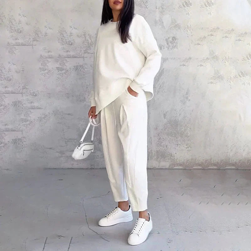 Elke - Conjunto De 2 Piezas De Top y Pantalón De Cuello Redondo