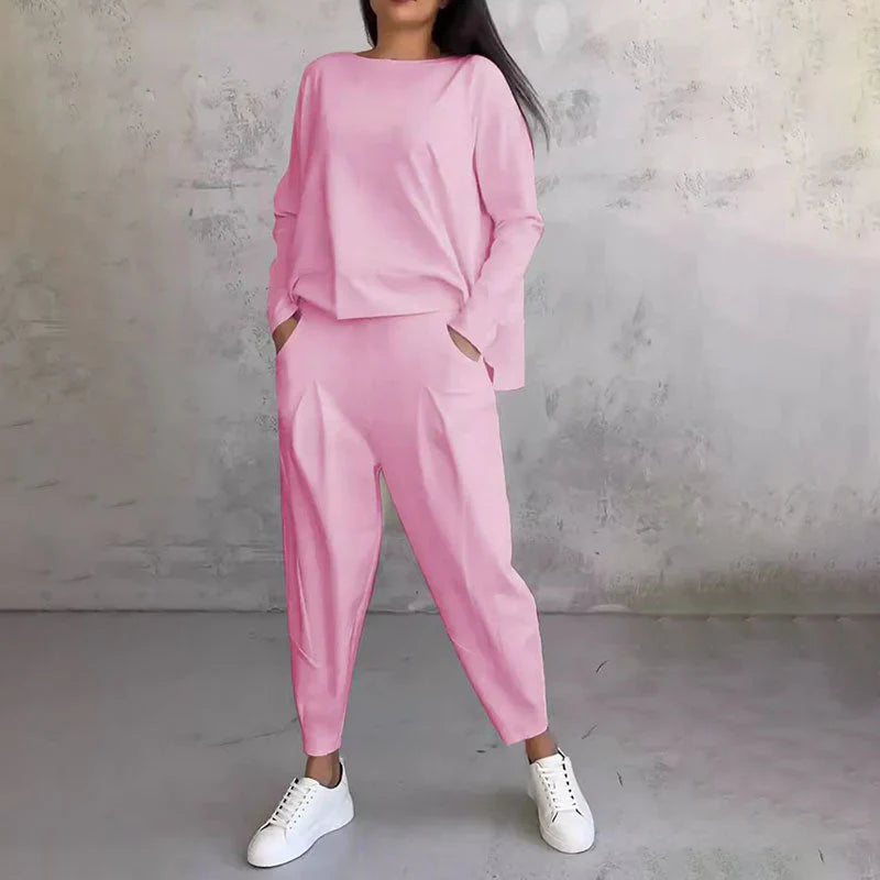 Elke - Conjunto De 2 Piezas De Top y Pantalón De Cuello Redondo