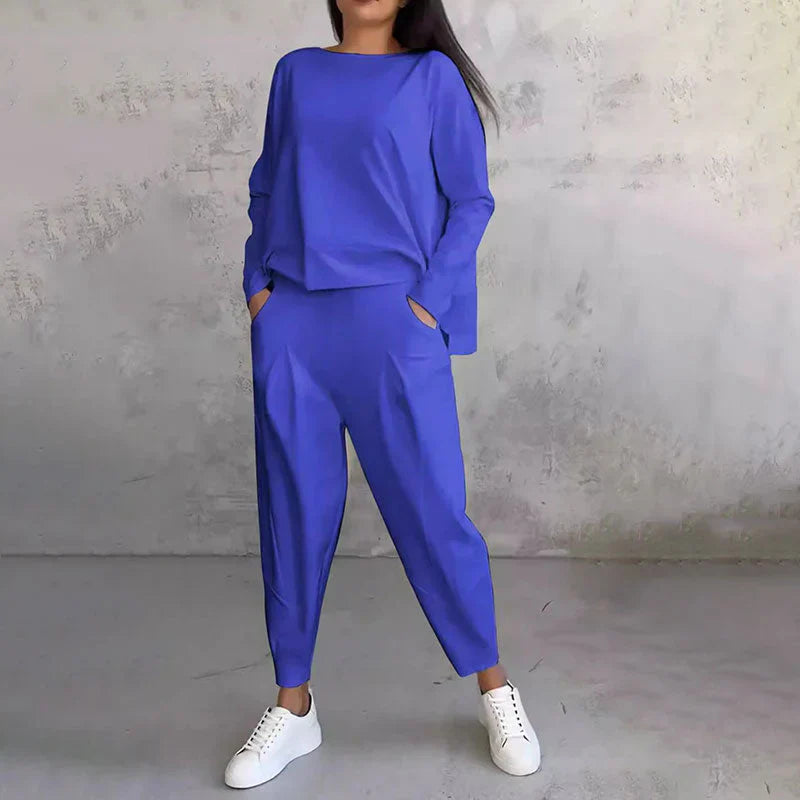 Elke - Conjunto De 2 Piezas De Top y Pantalón De Cuello Redondo