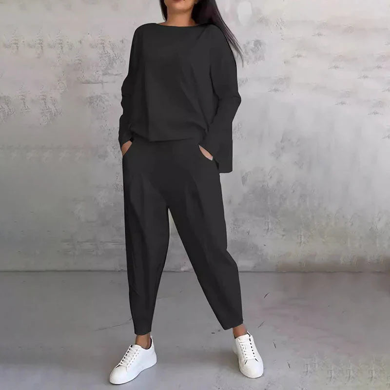 Elke - Conjunto De 2 Piezas De Top y Pantalón De Cuello Redondo