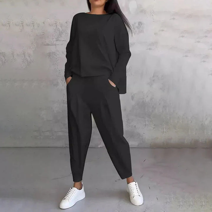 Elke - Conjunto De 2 Piezas De Top y Pantalón De Cuello Redondo