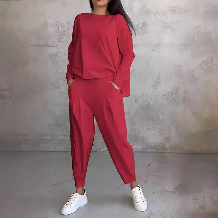 Elke - Conjunto De 2 Piezas De Top y Pantalón De Cuello Redondo