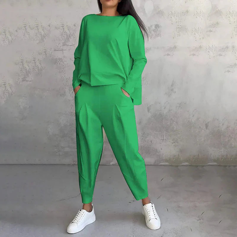 Elke - Conjunto De 2 Piezas De Top y Pantalón De Cuello Redondo