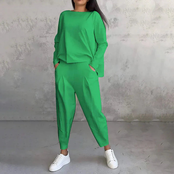 Elke - Conjunto De 2 Piezas De Top y Pantalón De Cuello Redondo