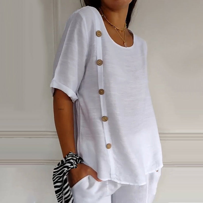Velma - Blusa de Lino con Botones Laterales