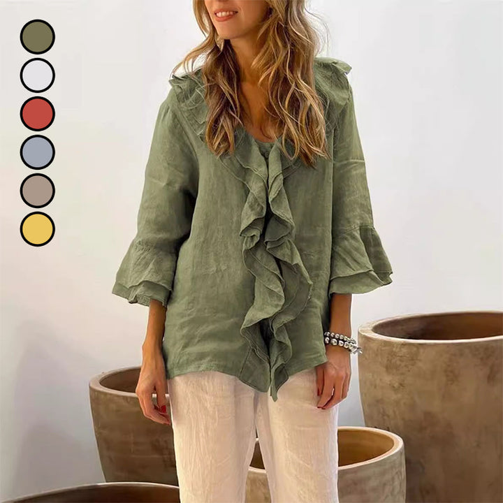 Gretha - Blusa con Cuello de Volantes y Mangas Acampanadas