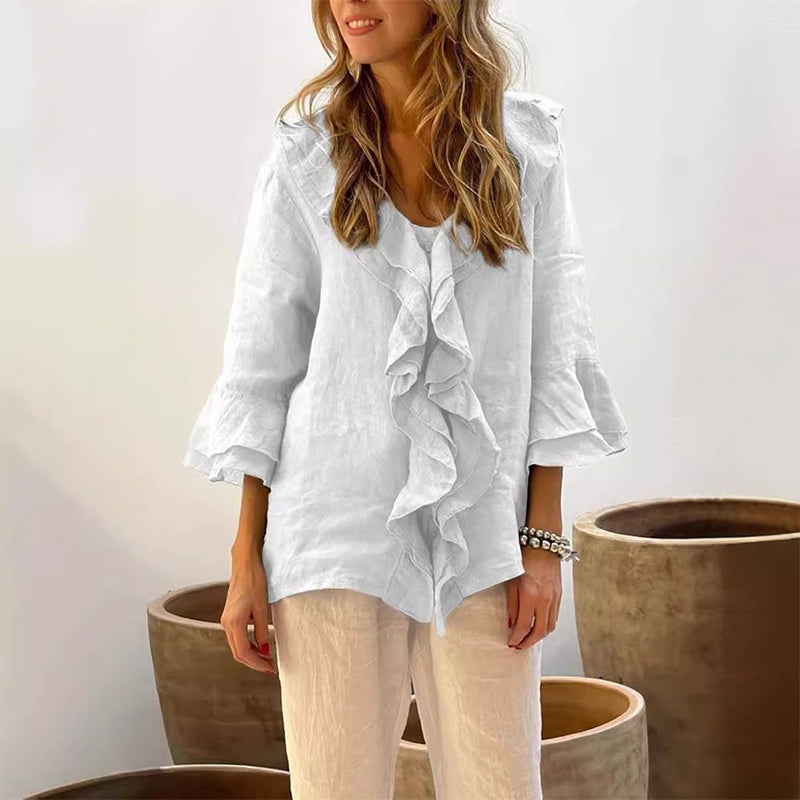 Gretha - Blusa con Cuello de Volantes y Mangas Acampanadas