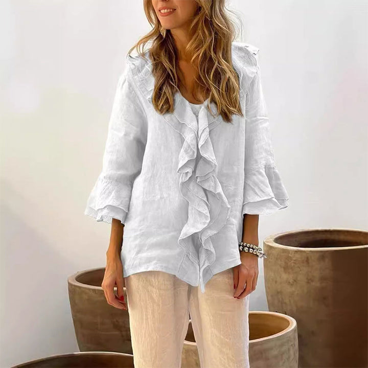 Gretha - Blusa con Cuello de Volantes y Mangas Acampanadas