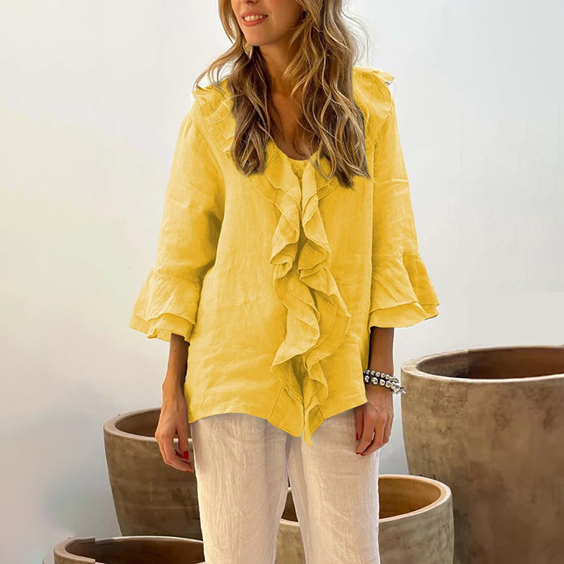 Gretha - Blusa con Cuello de Volantes y Mangas Acampanadas