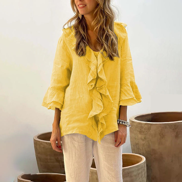 Gretha - Blusa con Cuello de Volantes y Mangas Acampanadas
