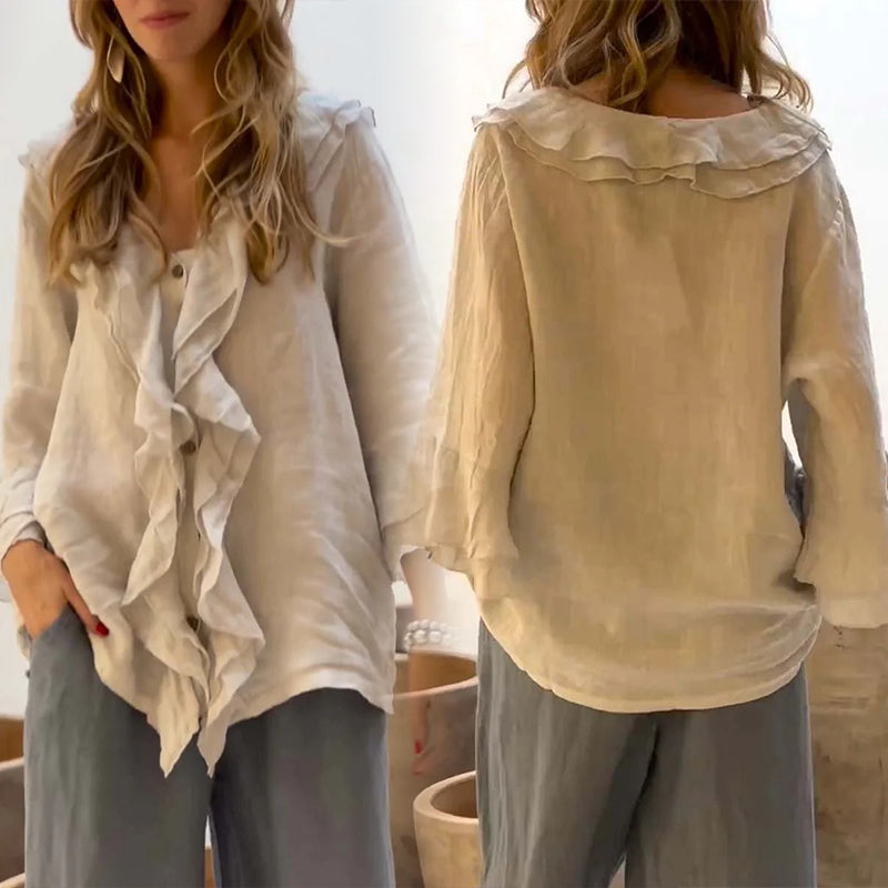 Gretha - Blusa con Cuello de Volantes y Mangas Acampanadas