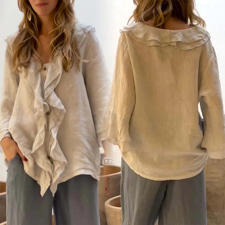Gretha - Blusa con Cuello de Volantes y Mangas Acampanadas