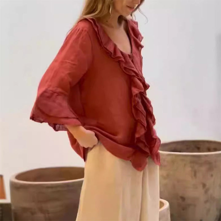 Gretha - Blusa con Cuello de Volantes y Mangas Acampanadas