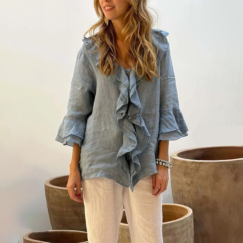 Gretha - Blusa con Cuello de Volantes y Mangas Acampanadas