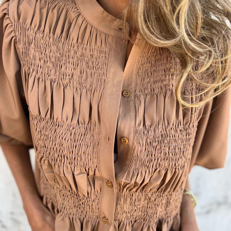 Megan - Blusa con Mangas Abullonadas y Botones