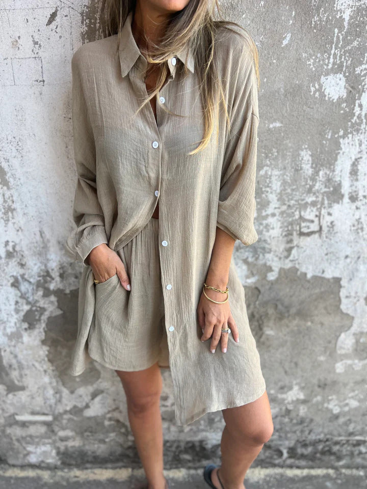 Lorelie - Conjunto De Dos Piezas Con Camisa De Anga Larga y Pantalón Corto