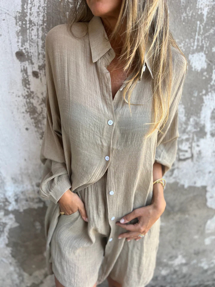 Lorelie - Conjunto De Dos Piezas Con Camisa De Anga Larga y Pantalón Corto