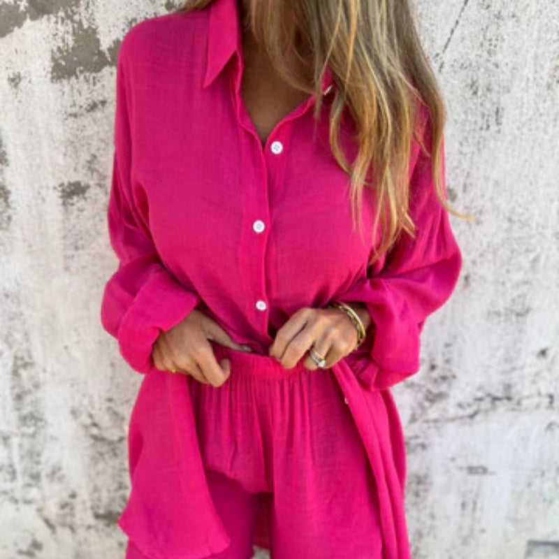 Lorelie - Conjunto De Dos Piezas Con Camisa De Anga Larga y Pantalón Corto