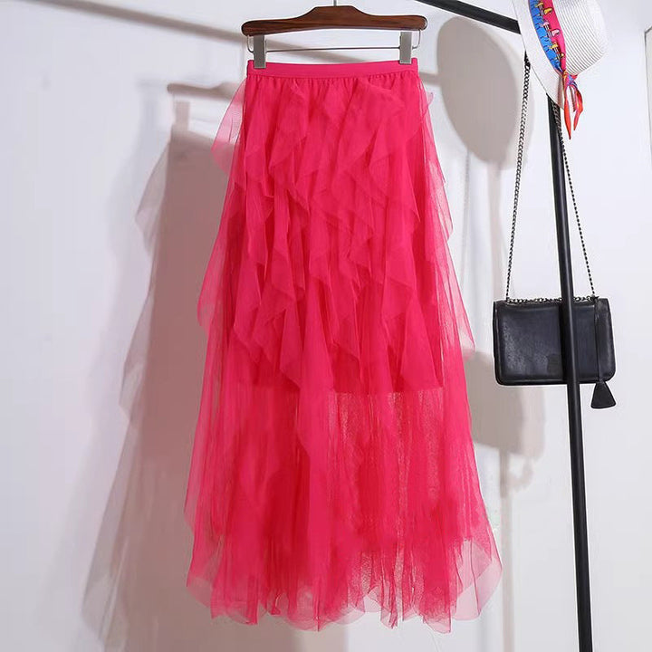 Nadeene - Falda Larga Irregular y a Capas Con Volantes