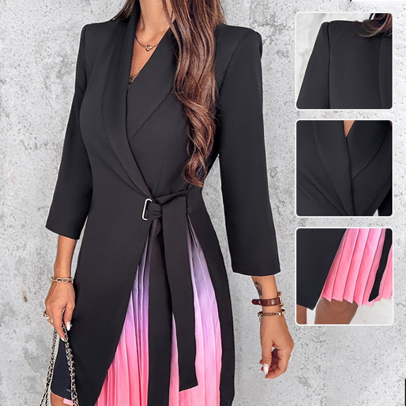 Meja - Vestido Blazer Plisado Con Cuello en V y Efecto Degradado