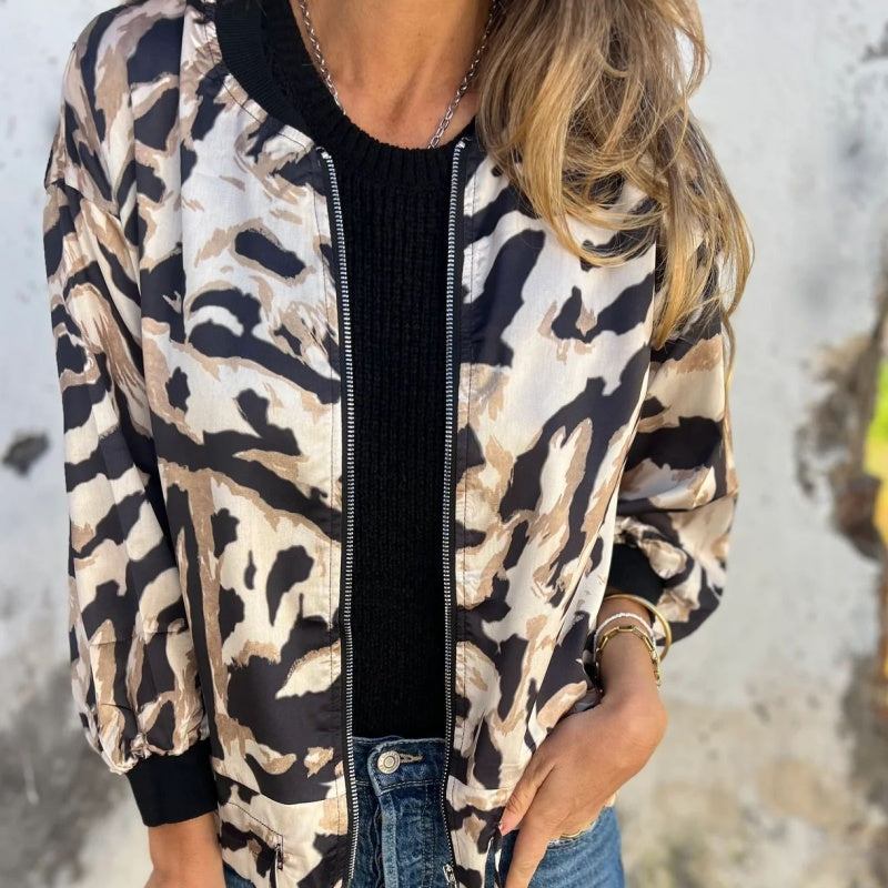 Leezi - Cazadora Con Cremallera y Estampado De Cebra