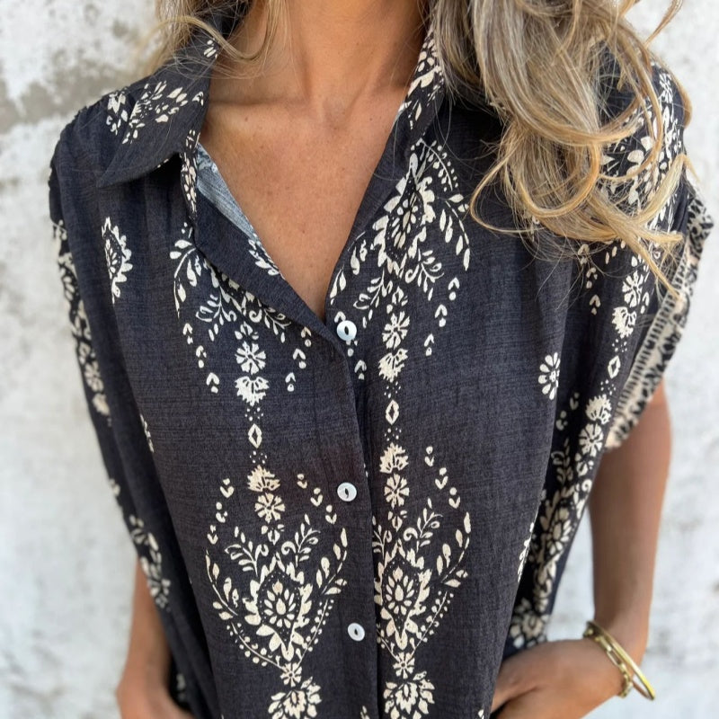 Marjorie - Vestido Holgado Estampado Con Mangas Cortas Y Bolsillos
