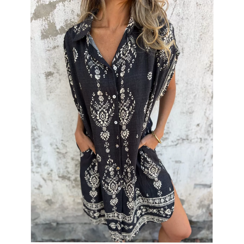 Marjorie - Vestido Holgado Estampado Con Mangas Cortas Y Bolsillos