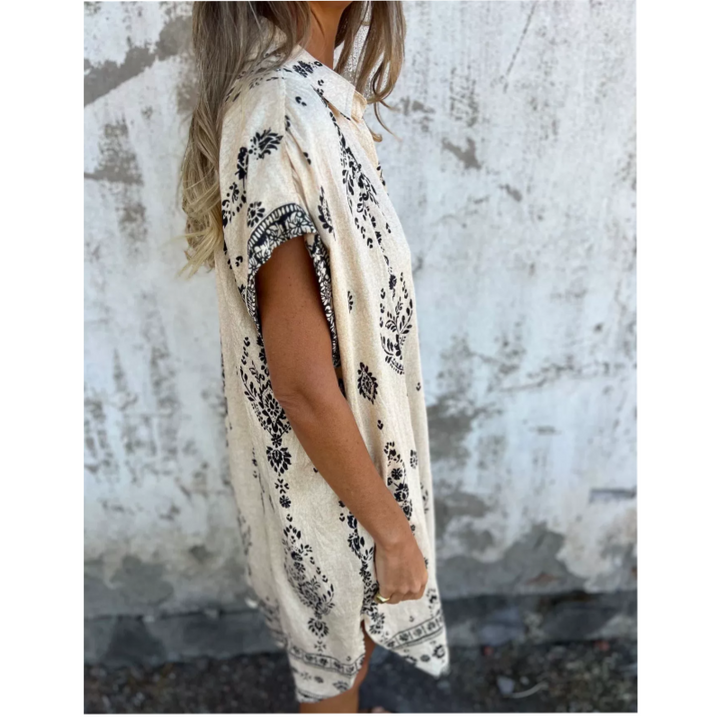Marjorie - Vestido Holgado Estampado Con Mangas Cortas Y Bolsillos