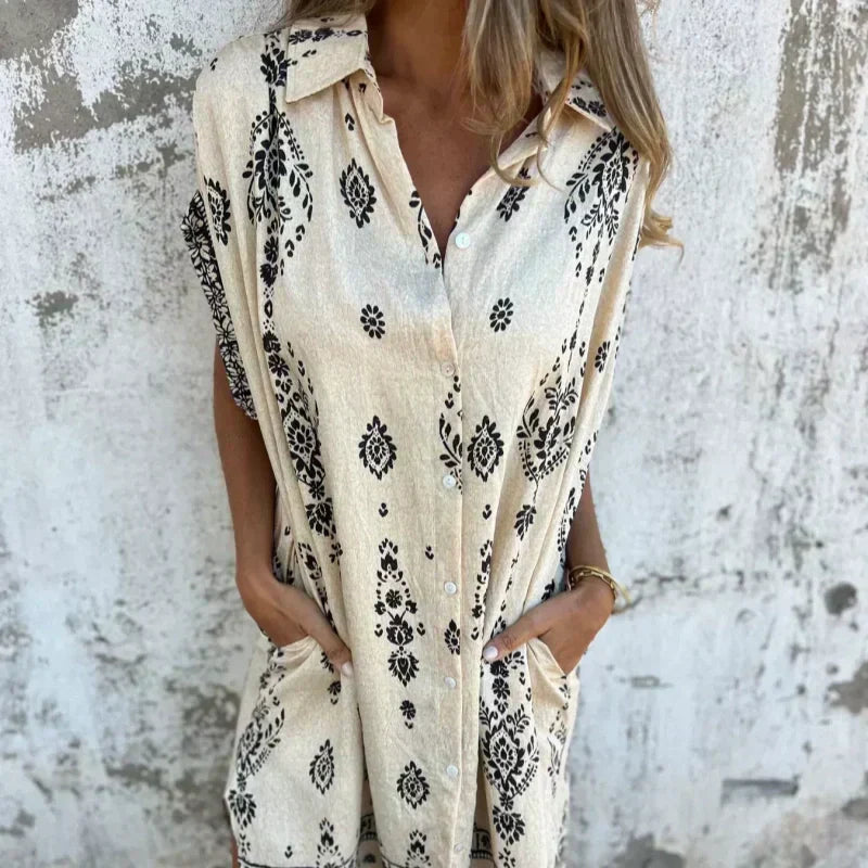 Marjorie - Vestido Holgado Estampado Con Mangas Cortas Y Bolsillos