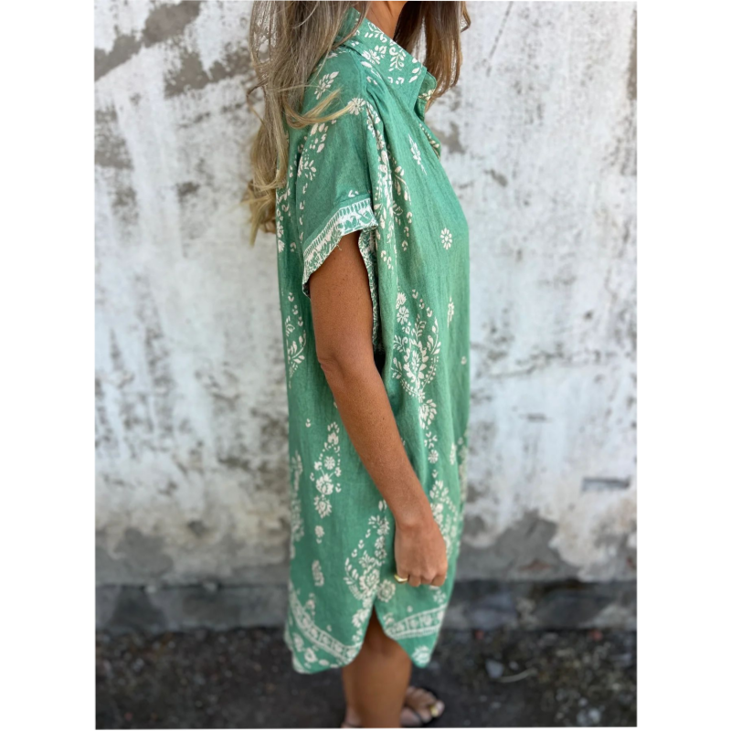 Marjorie - Vestido Holgado Estampado Con Mangas Cortas Y Bolsillos