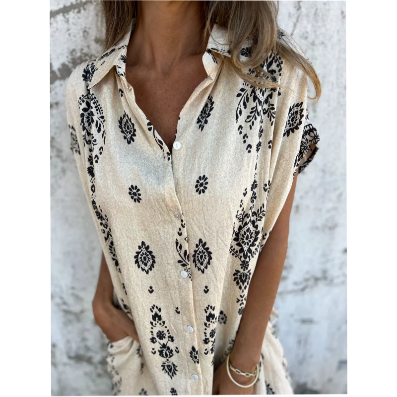 Marjorie - Vestido Holgado Estampado Con Mangas Cortas Y Bolsillos